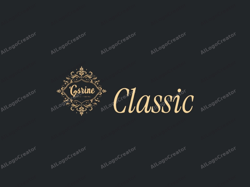 vintage design features elegant calligraphy intertwined with textured patterns, incorporating classic and traditional elements, set against a clean, dark background.