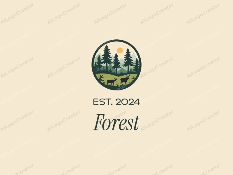 vintage design features a stylized forest scene with trees, leaves, and animals, combined with a clean background.