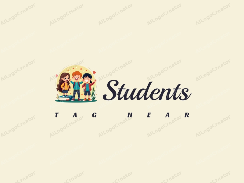 playful design features vibrant colors, stylized students and school elements, along with books and paintbrushes, combined with a clean and harmonious background.