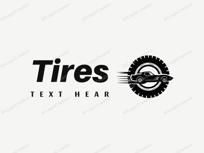 modern design features a stylized tire and car tire silhouette, emphasizing power and motion, combined with a clean black background.