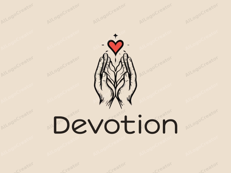 vintage design features a stylized representation of hands in prayer, intertwined with a heart symbol, incorporating elements of faith and hope, set against a clean background.