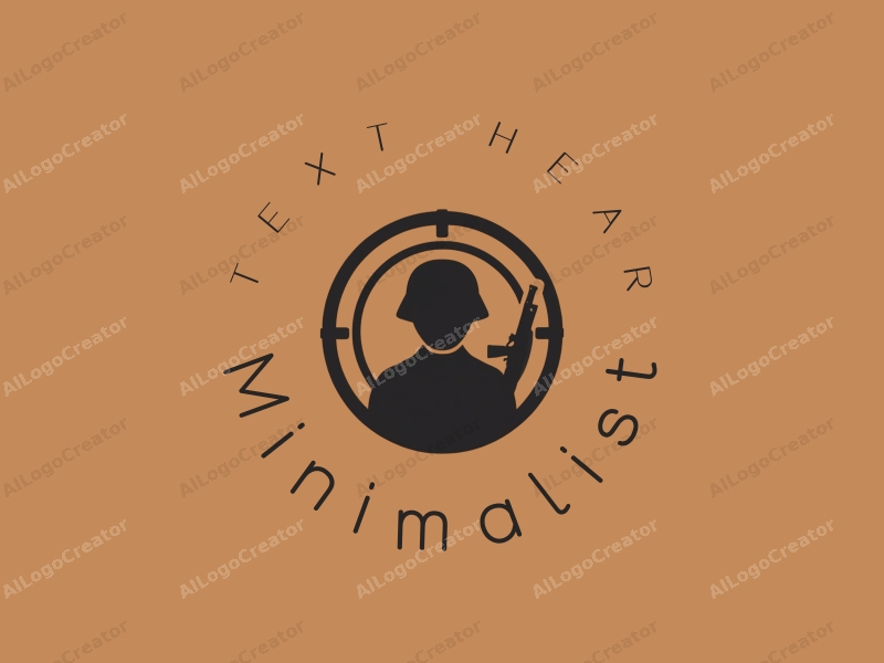 minimalist design features a circular composition with simple lines, a stylized soldier figure, and a tag style approach combined with a clean background.