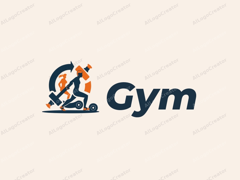 modern design features stylized dumbbells and sports shoes, combined with active individuals in a clean background, emphasizing fitness and movement.