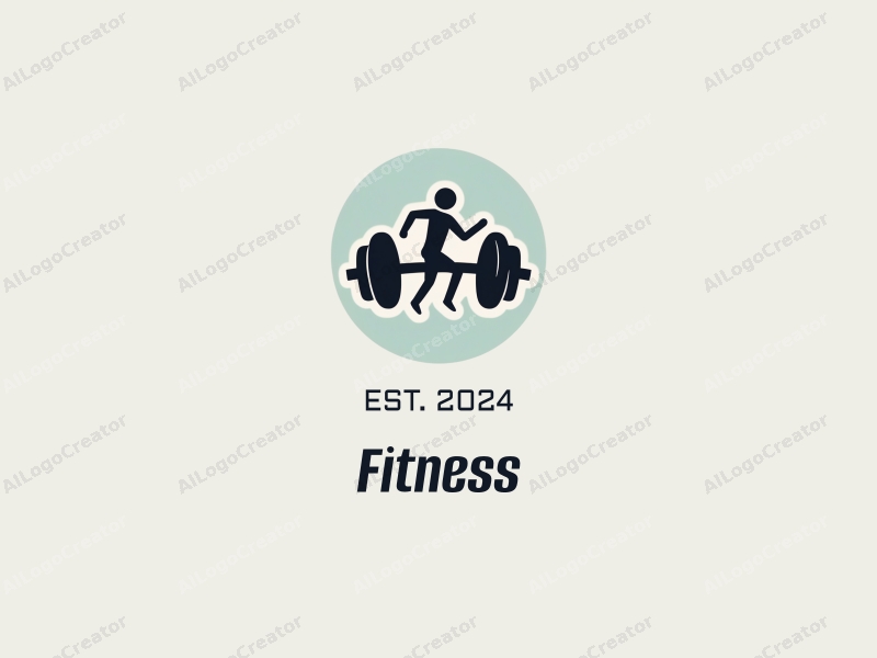 a modern design featuring a stylized dumbbell and a dynamic running figure, combined with a clean background and a harmonious layout.