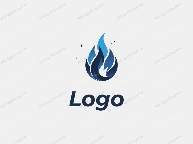 modern design features a stylized blue flame intertwined with sleek black technology elements, combined with a clean background.