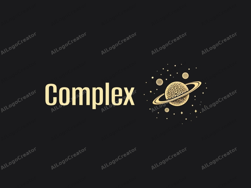 modern design features intricate planets and orbits, combined with a clean black background and a minimalist approach.