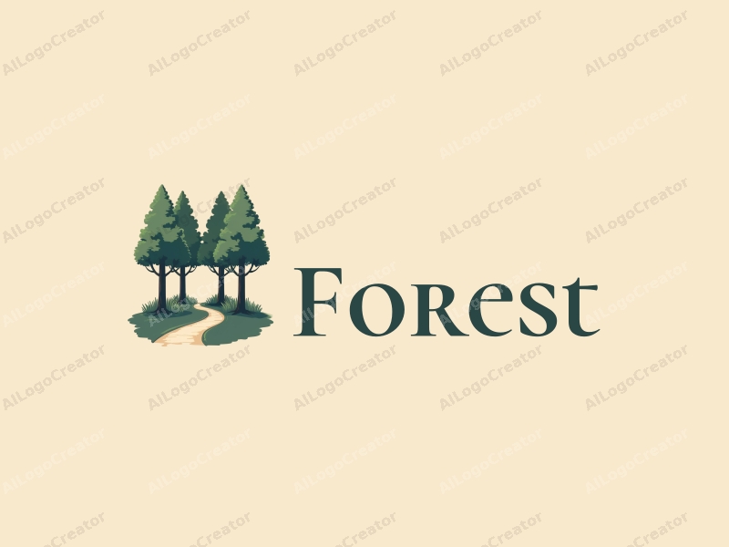 vintage design features a serene forest scene with tall trees, a lush tree canopy overhead, and a winding pathway, combined with a clean background.