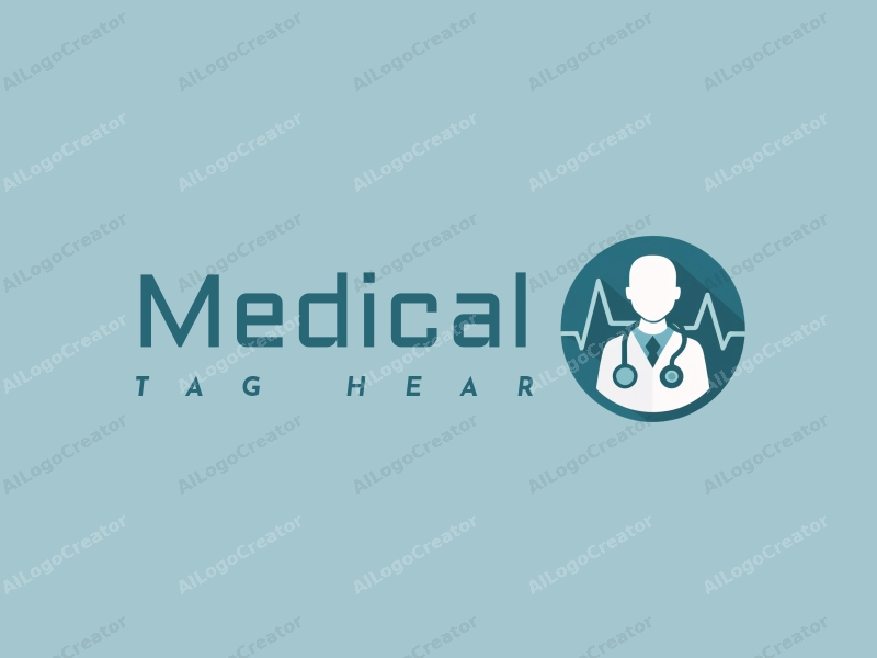 modern design features a stylized hospital silhouette, a doctor figure, a stethoscope intertwined with a heartbeat line, combined with a clean background.