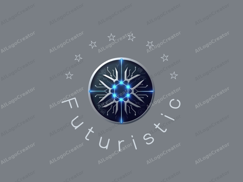 a modern design featuring futuristic elements like circuit patterns and digital nodes, combined with a clean background in silver and blue tones, emphasizing innovation and technology.