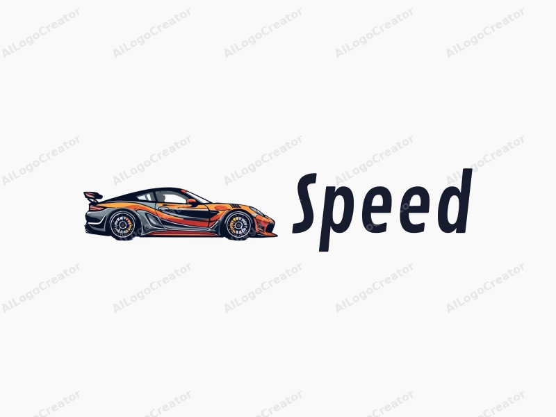 a modern design featuring dynamic lines representing speed, a stylized racing car silhouette, and an abstract engine shape, combined with a clean background.