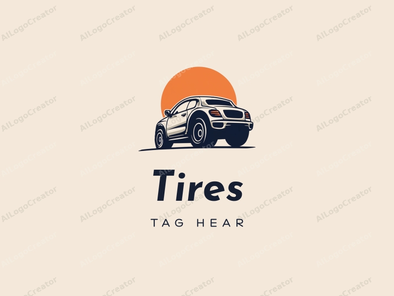 modern design features a stylized tire and car tire silhouette with a sun outline, combined with a clean background.