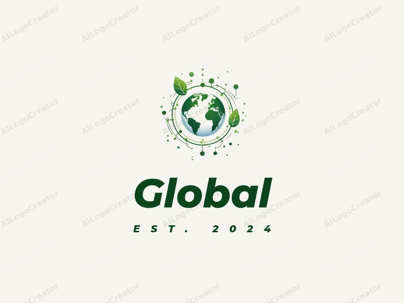 a modern design featuring a stylized Earth, interconnected network lines, flowing data streams, and green energy symbols, combined with a clean background.