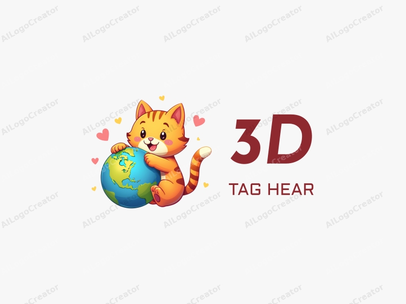 a modern design featuring a 3D cute cat playfully interacting with a colorful globe, emphasizing dynamic movement and a vibrant aesthetic, set against a clean background.