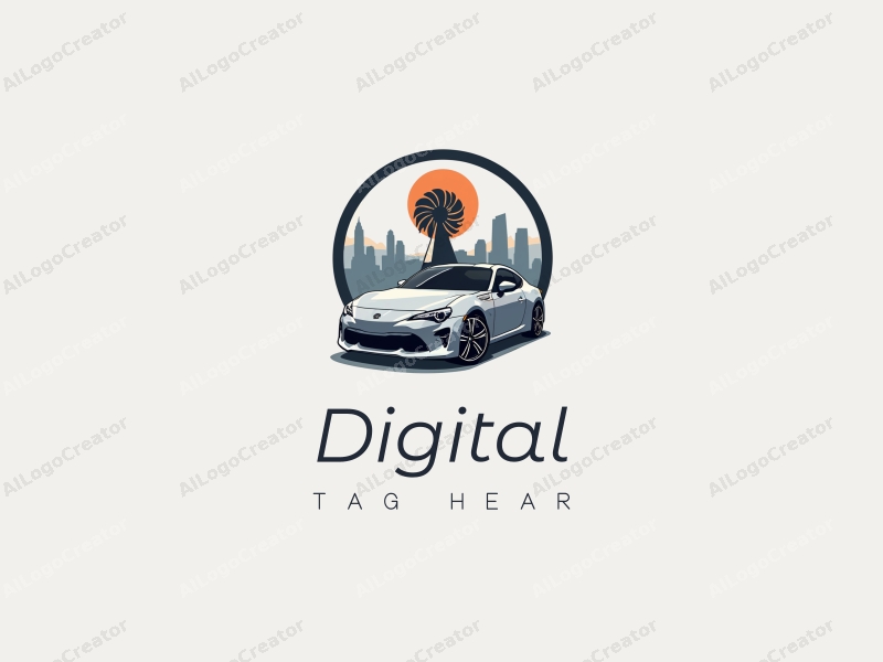 modern minimalist design features digital elements, a stylized turbine, and a sleek car silhouette combined with a clean background.