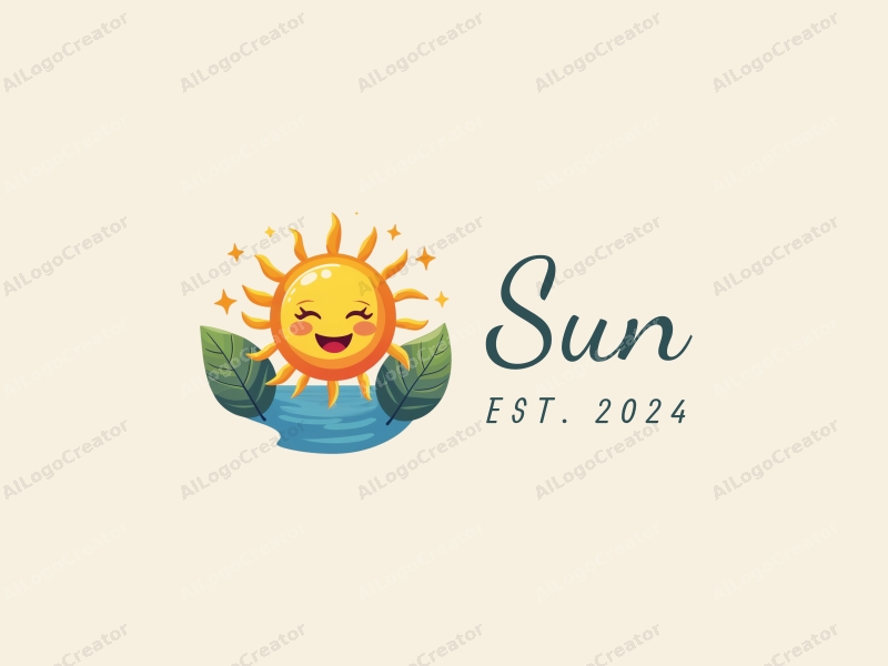 playful design features a stylized sun with rays, vibrant sunlight filtering through playful leaves, combined with a clean background.