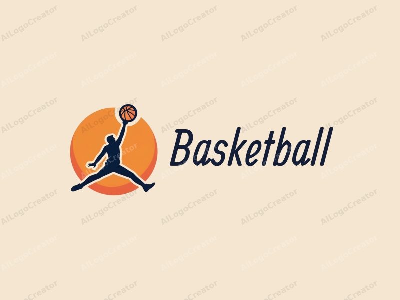 playful design features a dynamic athlete jumping with a basketball, a stylized racket in the background, combined with a clean orange background.