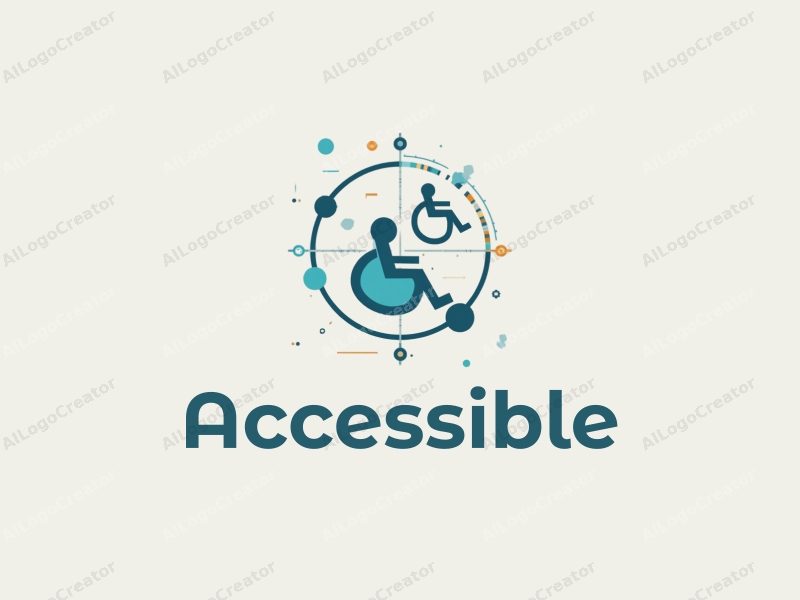 a modern minimalist design featuring an accessibility pathway and a disability symbol, integrated with blockchain and internet elements, combined with a clean background.