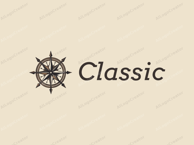 vintage design features classic and traditional elements, arrows, and a compass, combined with a harmonious layout and a clean background.