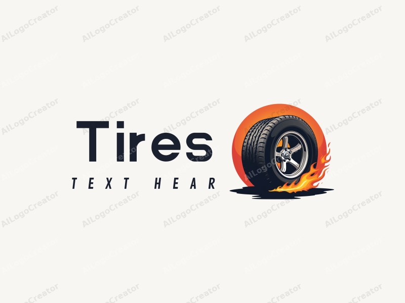 a modern design featuring a stylized tire and wheel with flames, combined with a clean background for a striking visual impact.