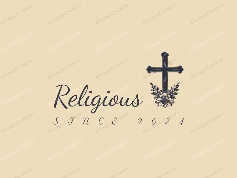 vintage design features a prominent cross symbol, surrounded by radiant light and elements representing peace, combined with a clean background.