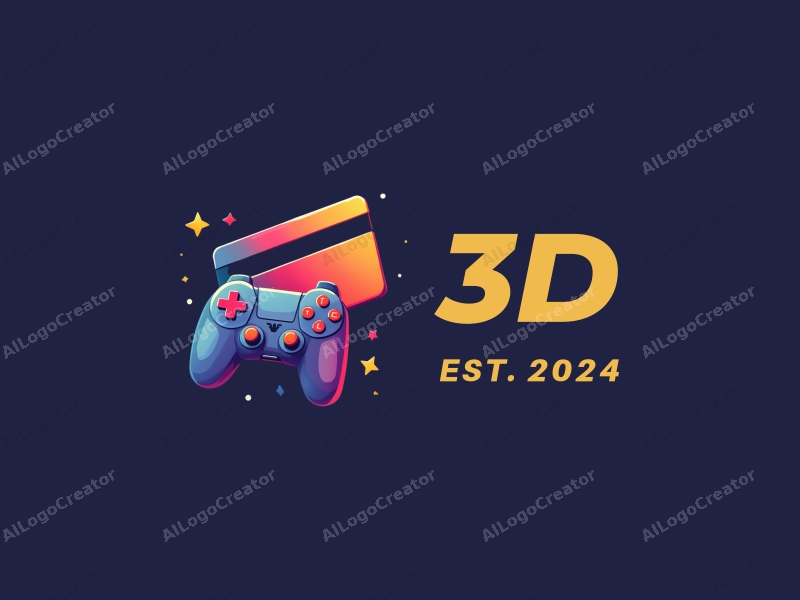 a modern design featuring 3D elements of a credit card and a game controller, with a dynamic composition and a colorful background.