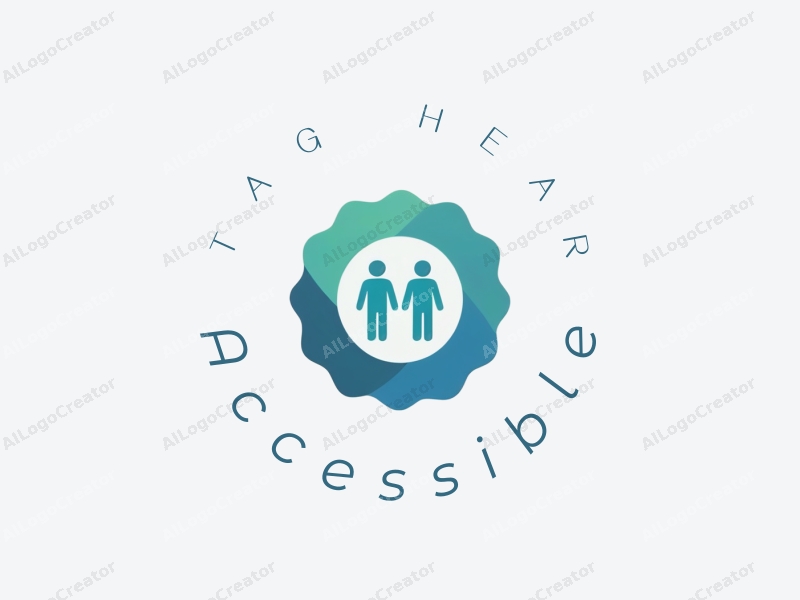 minimalist design features accessibility symbols, a stylized badge representing inclusive design, combined with a clean background in blue and green tones.