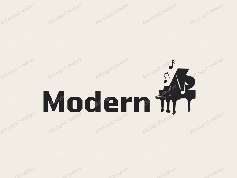 a minimalist design featuring a stylized piano silhouette intertwined with musical notes, utilizing a modern approach combined with a clean background.