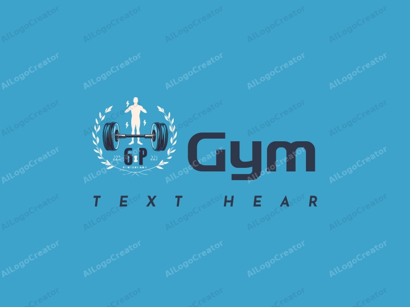 a modern design featuring fitness equipment like dumbbells and lightning symbols, combined with active people silhouettes, set against a clean blue background.