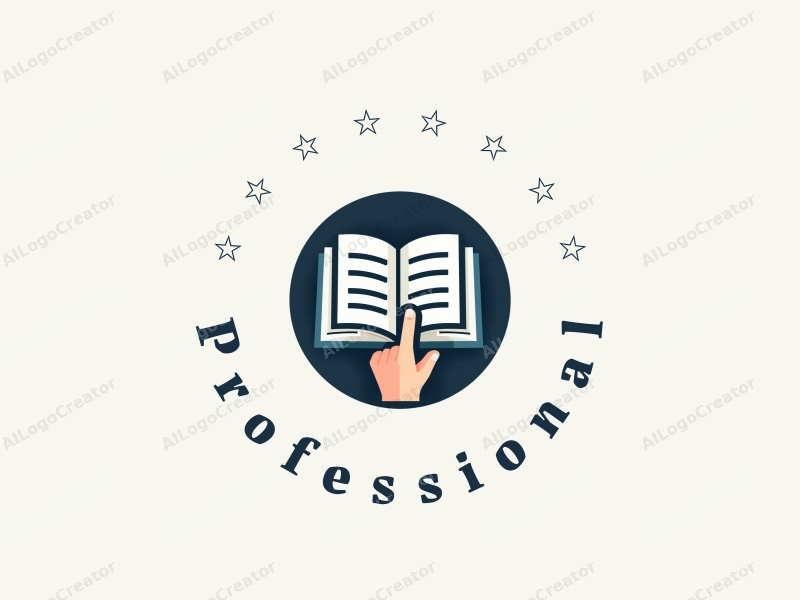 a modern design featuring a stylized hand holding an open book, incorporating professional and certification themes, with a clean background and harmonious composition.