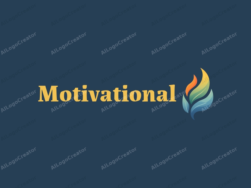 a modern design featuring a stylized flame intertwined with a leaf, symbolizing motivation and inspiration, using a clean background with blue and green tones for a harmonious and simple composition.