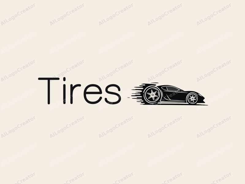 a modern design featuring a stylized tire and car silhouette, emphasizing speed with dynamic lines and a clean background.