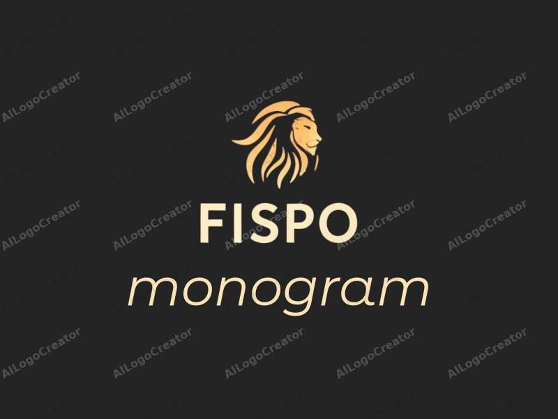 modern design features a stylized lion integrated with the letters FISPO, using a clean and minimalistic approach combined with a black background.