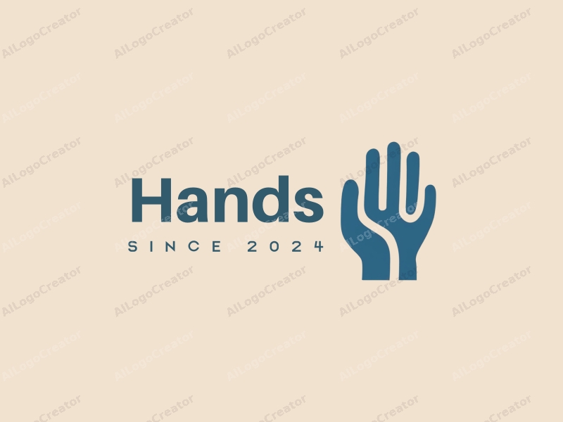 a modern minimalist design featuring a stylized hand gripping an abstract representation of movement and health, combined with a clean background in skin tone and blue colors.