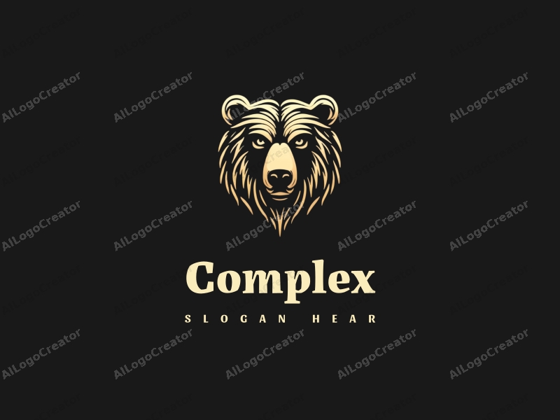 a modern minimalist design featuring a stylized bear symbolizing strength, with intricate and detailed elements, set against a clean black background.