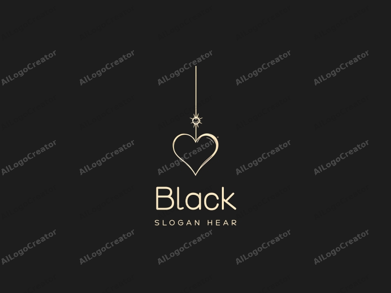 minimalist design features a stylized heart shape integrated with a hanging apparatus, set against a black background, evoking a sense of elegance and artistry in a nighttime atmosphere.