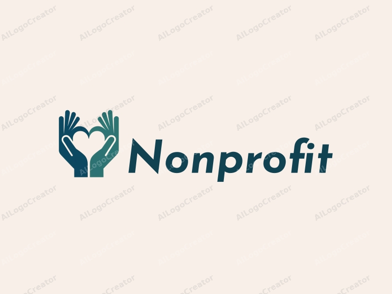 modern design features a heart shape formed by two hands, symbolizing charity and volunteerism, with a clean background in blue and green tones.