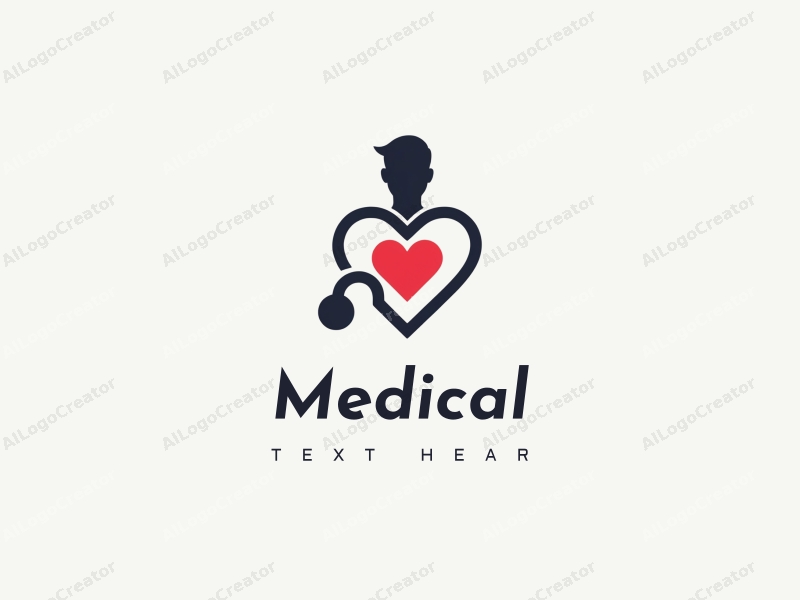 modern design features a stylized hospital silhouette, a doctor figure, a stethoscope intertwined with a heart, combined with a clean background.