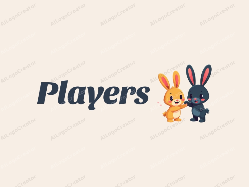 playful design features a colorful rabbit character with playful expressions, a game player silhouette interacting with the rabbit, and a shadow effect to add depth, combined with a clean and simple background.