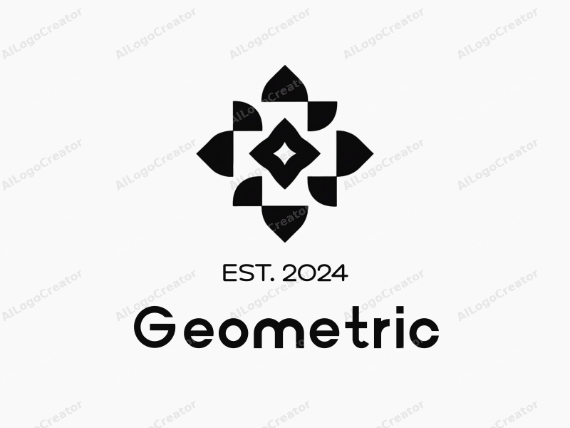 geometric design features a harmonious combination of squares and circles, utilizing black and white colors with a clean background, emphasizing simplicity and abstraction.