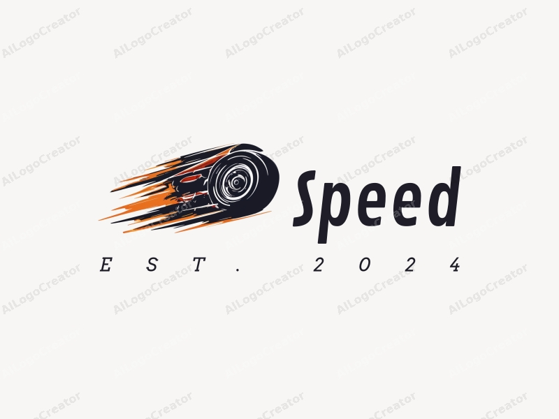 a modern design featuring dynamic lines representing speed, a stylized engine and tire, combined with a clean background to emphasize power and motion.