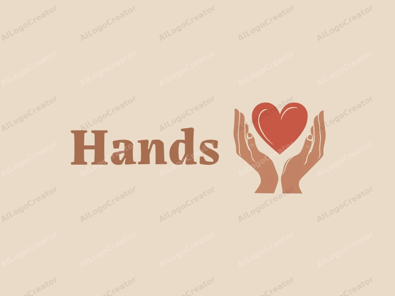 a modern design featuring a hand holding a heart, with a focus on skin tone colors, creating a harmonious and clean composition.