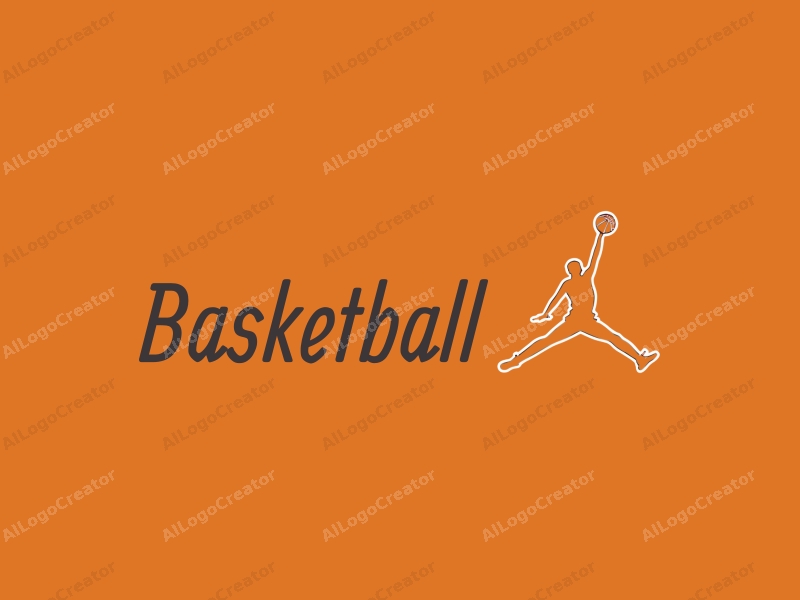 playful design features a dynamic silhouette of a jumping athlete with a basketball, incorporating bold orange tones and a clean background for a vibrant and energetic feel.