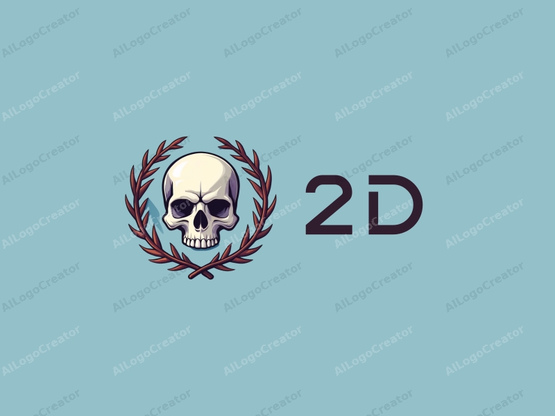 a modern design featuring a stylized skull intertwined with willow branches, presented in a flat 2D style with a clean blue background.