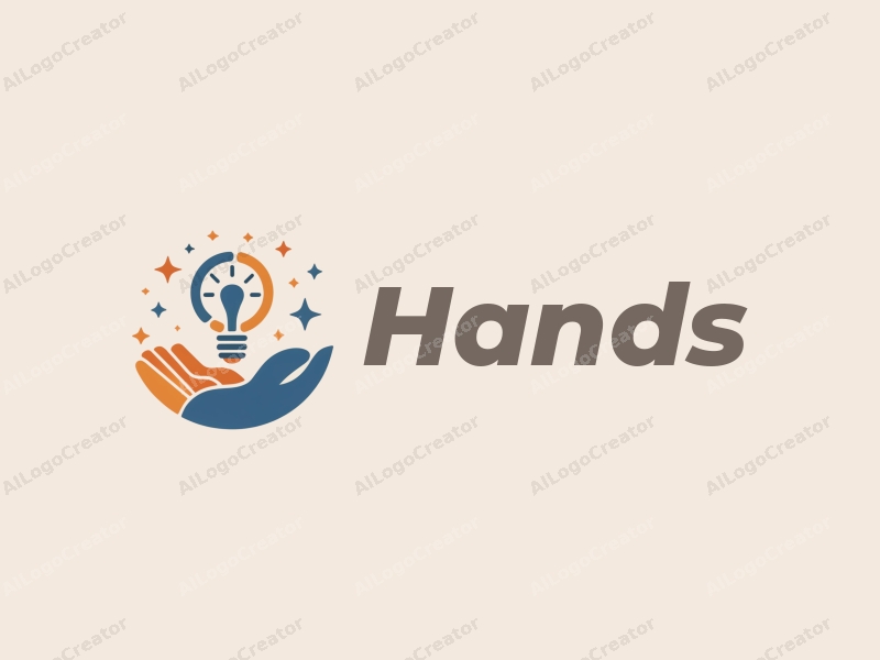 modern design features a stylized hand holding an abstract representation of innovation and responsibility, combined with a clean background in skin tone and blue colors.