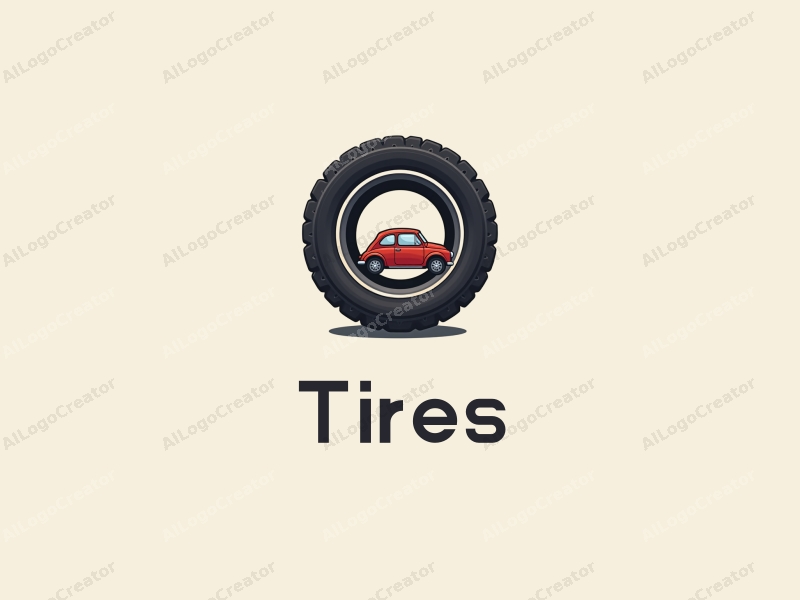 modern design features a stylized tire and a cartoon car silhouette combined with a clean background.