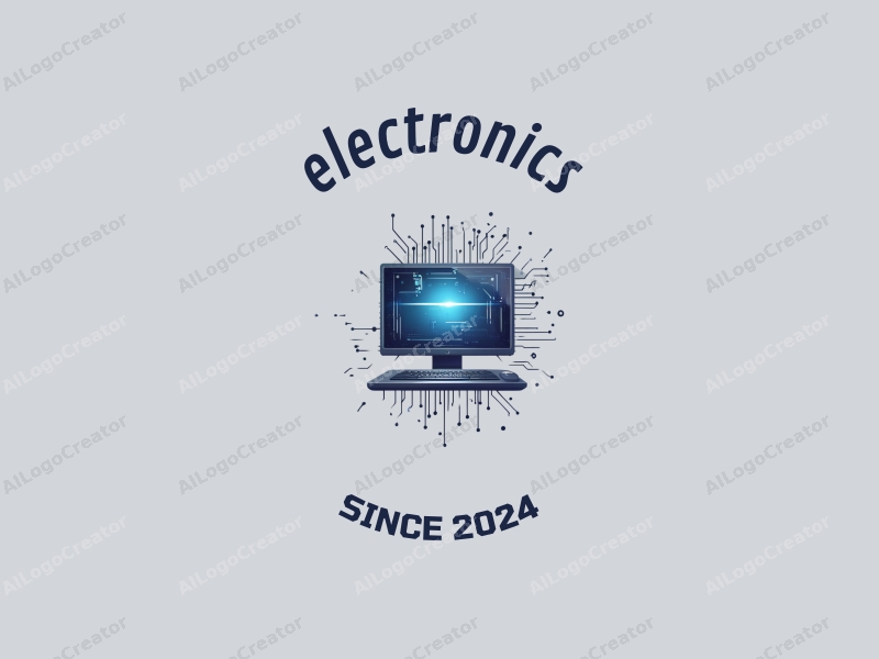 a modern design featuring sleek electronic devices and a stylized computer, integrated with circuit patterns and fiber optics, combined with a clean silver background.