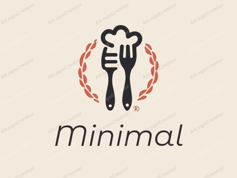 minimalist design features a stylized chef silhouette, simple utensils, and a tag design approach combined with a clean background.