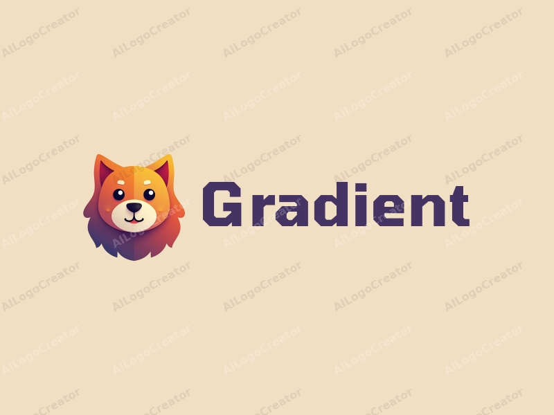 a modern design featuring a multicolor gradient transition, a stylized dog with a smiley face, combined with a clean background.