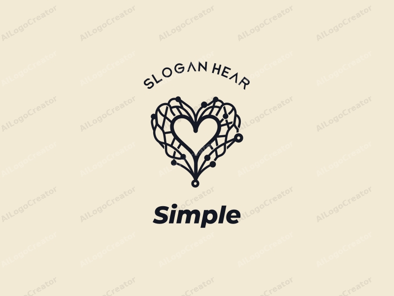 minimalist design features a heart shape intertwined with network elements, combined with a clean background and simple, elegant lines.