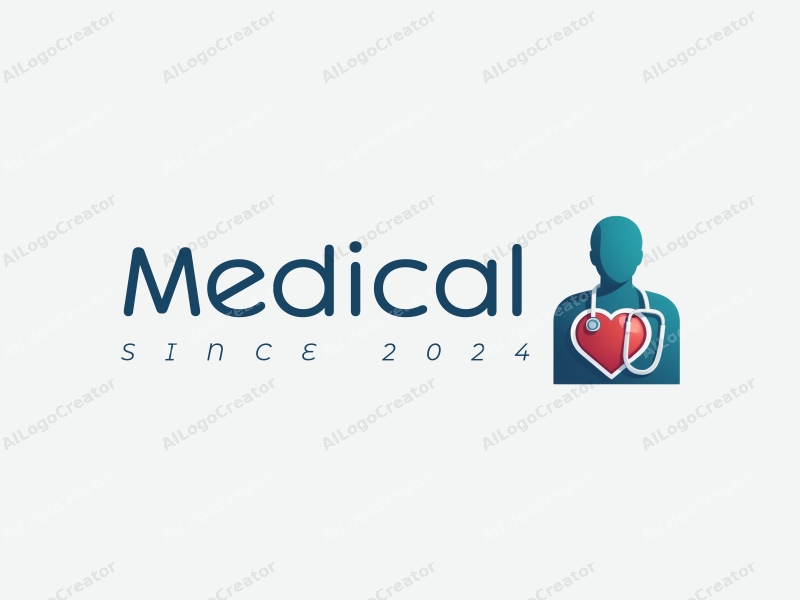 modern design features a stylized hospital silhouette, a doctor figure, a stethoscope intertwined with a heart, combined with a clean background.